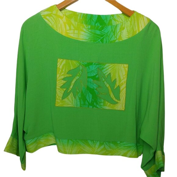 Helena Designer Sportswear Tops - Helena Designer Sportswear Women's M Wearable Art Shirt Green Leaves Nature Boho